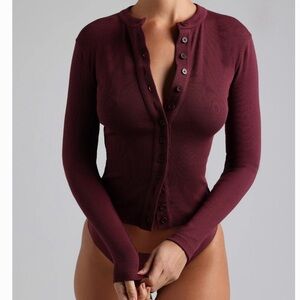 Women's Burgundy Button-Up Top
